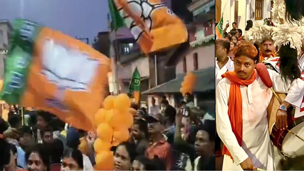 কেষ্টর বাড়ির সামনেই ‘চড়াম চড়াম’ ঢাক! গেরুয়া আবির মেখে কাঁধে ঢাক তুলে নাচলেন অনুব্রতর নিজের ভাইপো