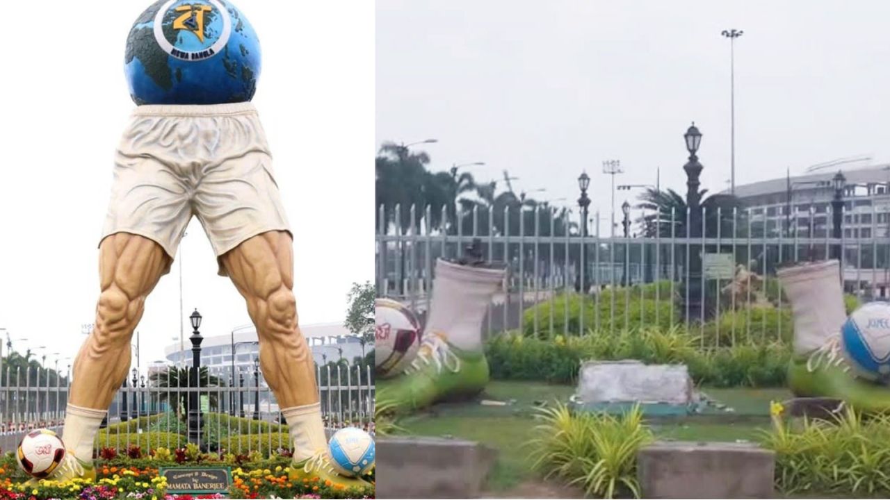 নবান্নে পদ্ম ফুটতেই যুবভারতীতেও বড় বদল! বিতর্কিত &lsquo;কাটা পা&rsquo; ও বিশ্ববাংলা লোগোর ভাস্কর্য ভাঙল পূর্ত দফতর